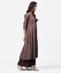 Thumbnail for NOZ2TOZ Grey Printed 3/4th Sleeve A-Line Cotton Kurta With Dori Work At Yoke - Distacart