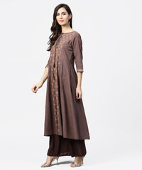 Thumbnail for NOZ2TOZ Grey Printed 3/4th Sleeve A-Line Cotton Kurta With Dori Work At Yoke - Distacart