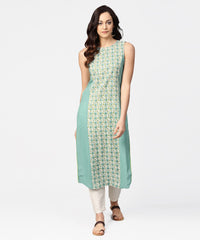 Thumbnail for NOZ2TOZ Turquoise Blue Sleeveless Cotton Long Kurta - Distacart