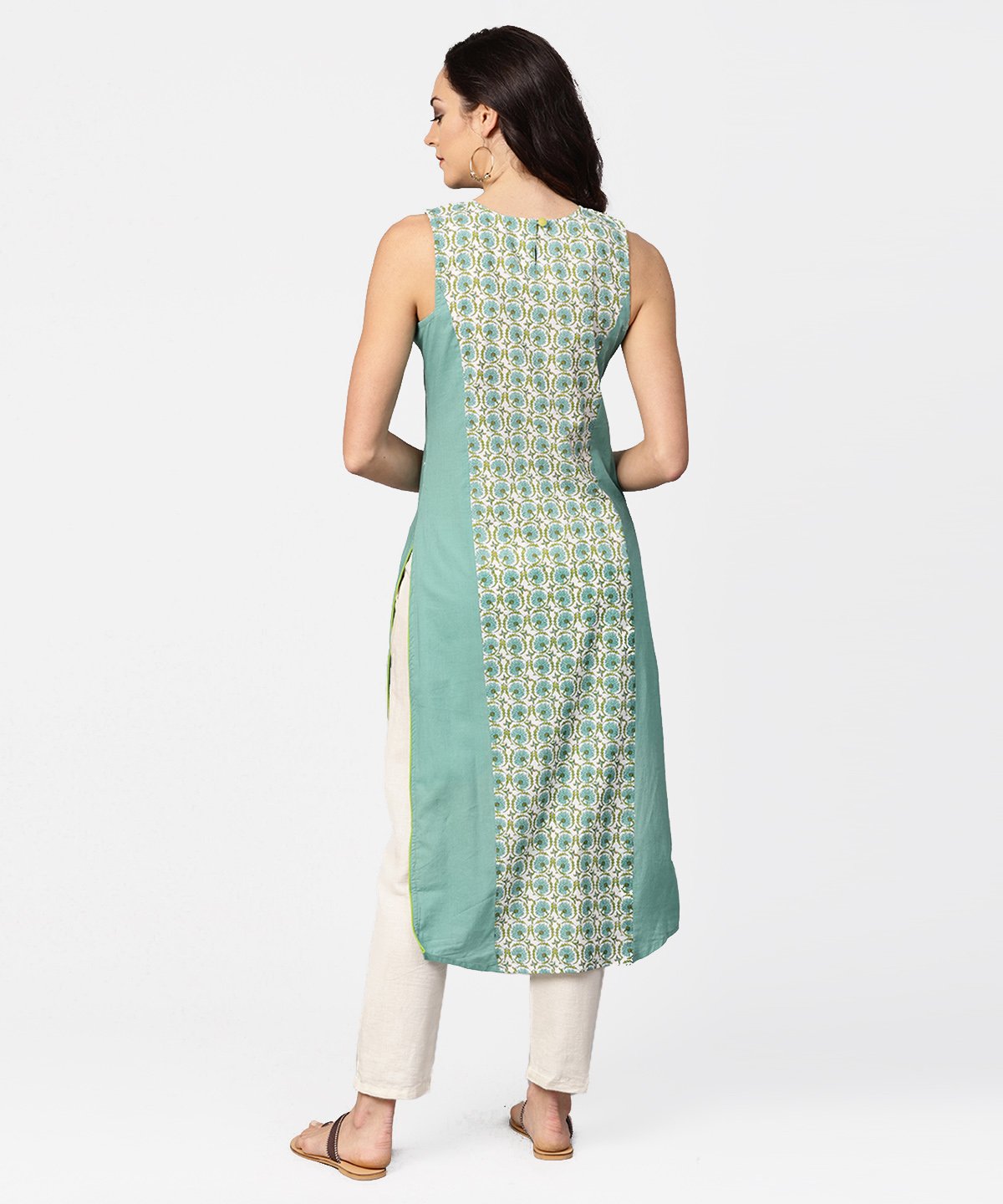 NOZ2TOZ Turquoise Blue Sleeveless Cotton Long Kurta - Distacart