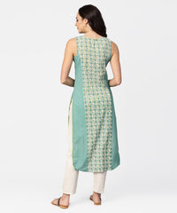 Thumbnail for NOZ2TOZ Turquoise Blue Sleeveless Cotton Long Kurta - Distacart