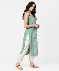 Thumbnail for NOZ2TOZ Turquoise Blue Sleeveless Cotton Long Kurta - Distacart