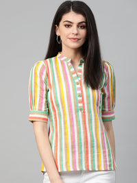 Thumbnail for NOZ2TOZ Women White & Multi Regular Striped Top - Distacart