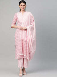 Thumbnail for NOZ2TOZ Women Pink & white Straight Geometric Printed Kurta And Palazzos Set - Distacart