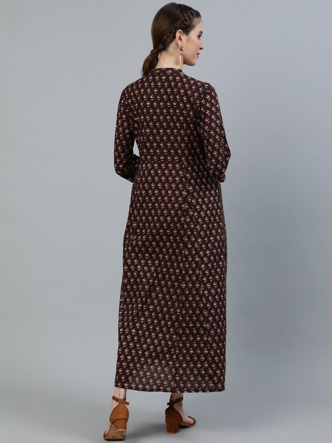 NOZ2TOZ Women Brown Printed Maternity Dress With Three quarter sleeves - Distacart