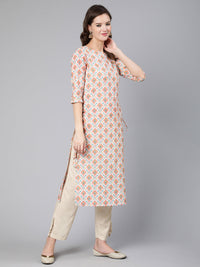 Thumbnail for NOZ2TOZ Women Multi Geometric Printed Straight Kurta With Three Quarter Sleeves - Distacart