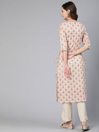 Thumbnail for NOZ2TOZ Women Multi Geometric Printed Straight Kurta With Three Quarter Sleeves - Distacart