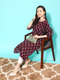 Thumbnail for NOZ2TOZ Women Burgundy Ethnic Printed Straight Kurta With Three Quarter Sleeves - Distacart