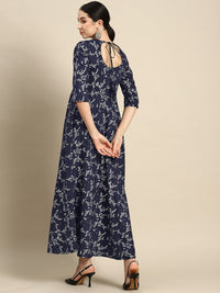 Thumbnail for NOZ2TOZ Women Teal Blue Printed Flared Dress With Three Quarter Sleeves - Distacart