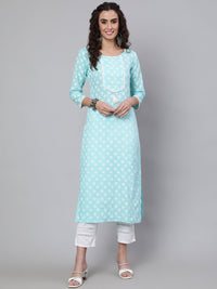 Thumbnail for NOZ2TOZ Women Blue Ethnic Printed Straight Kurta With Three Quarter Sleeves - Distacart
