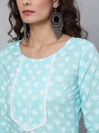 Thumbnail for NOZ2TOZ Women Blue Ethnic Printed Straight Kurta With Three Quarter Sleeves - Distacart