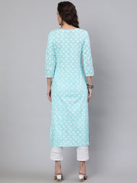 Thumbnail for NOZ2TOZ Women Blue Ethnic Printed Straight Kurta With Three Quarter Sleeves - Distacart