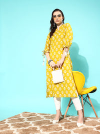 Thumbnail for NOZ2TOZ Women Yellow Straight Kurta With Three Quarter Sleeves - Distacart