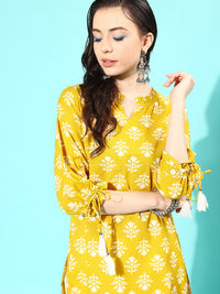 Thumbnail for NOZ2TOZ Women Yellow Straight Kurta With Three Quarter Sleeves - Distacart