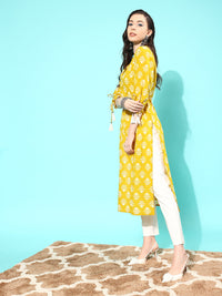 Thumbnail for NOZ2TOZ Women Yellow Straight Kurta With Three Quarter Sleeves - Distacart