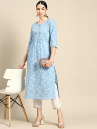 Thumbnail for NOZ2TOZ Women Blue Printed Flared Kurta With Three Quarter Sleeves - Distacart