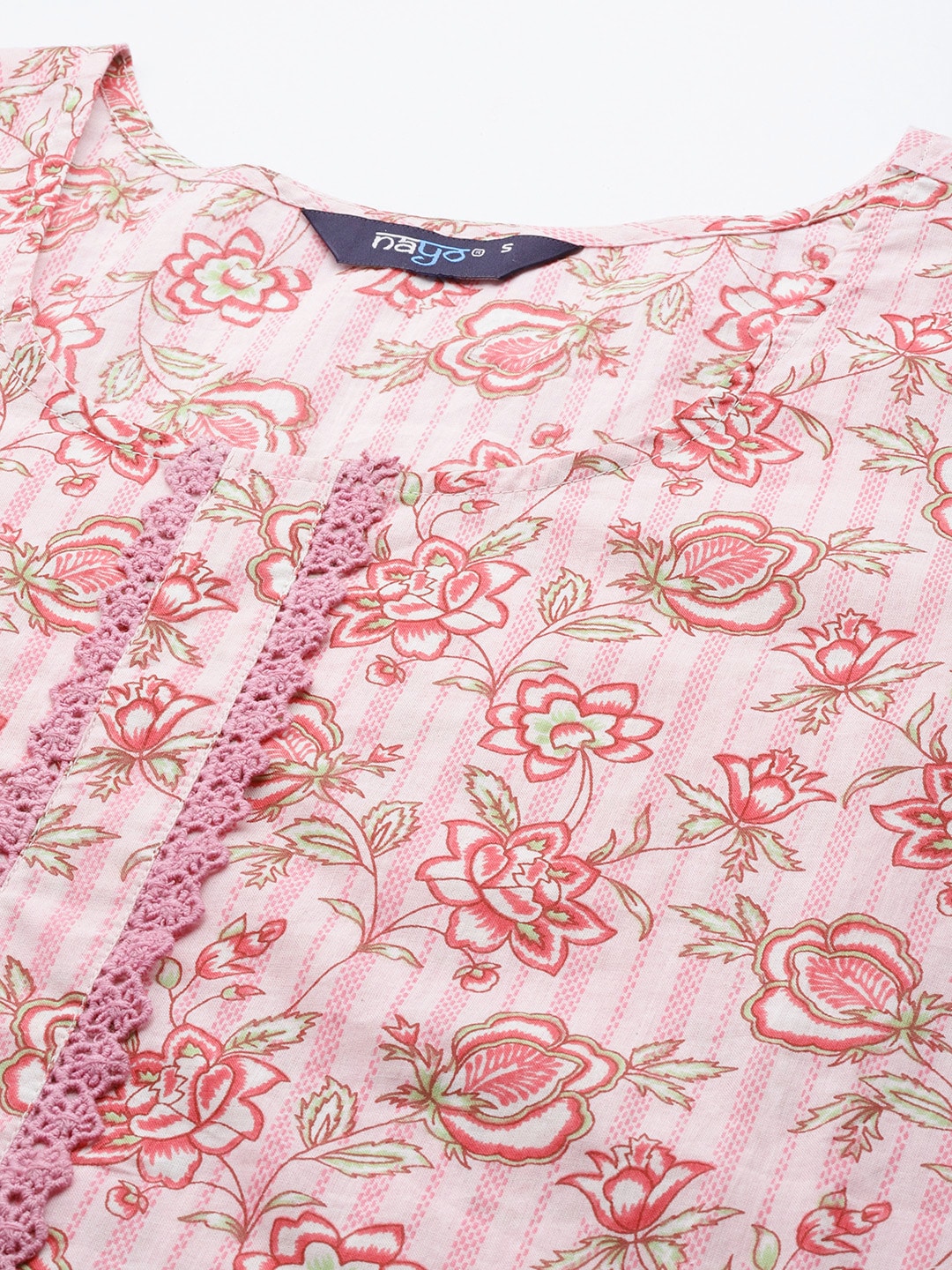 NOZ2TOZ Women Pink Floral Printed Kurta With Three Quarter Sleeves - Distacart