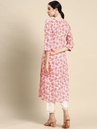 Thumbnail for NOZ2TOZ Women Pink Floral Printed Kurta With Three Quarter Sleeves - Distacart