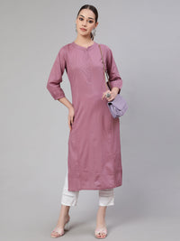 Thumbnail for NOZ2TOZ Women Mauve Straight Kurta With Three Quarter Sleeves - Distacart
