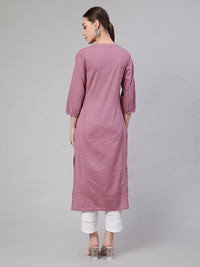 Thumbnail for NOZ2TOZ Women Mauve Straight Kurta With Three Quarter Sleeves - Distacart