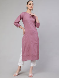 Thumbnail for NOZ2TOZ Women Mauve Straight Kurta With Three Quarter Sleeves - Distacart