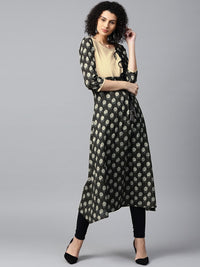 Thumbnail for NOZ2TOZ Women Charcoal Grey & Beige Printed A-Line Kurta - Distacart