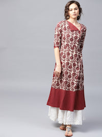 Thumbnail for NOZ2TOZ Maroon Printed 3/4 Sleeve Cotton A-Line Kurta - Distacart