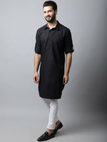 Thumbnail for Even Apparels Black Color Linen Solid Men's Kurta With Shirt Collar (LN761) - Distacart