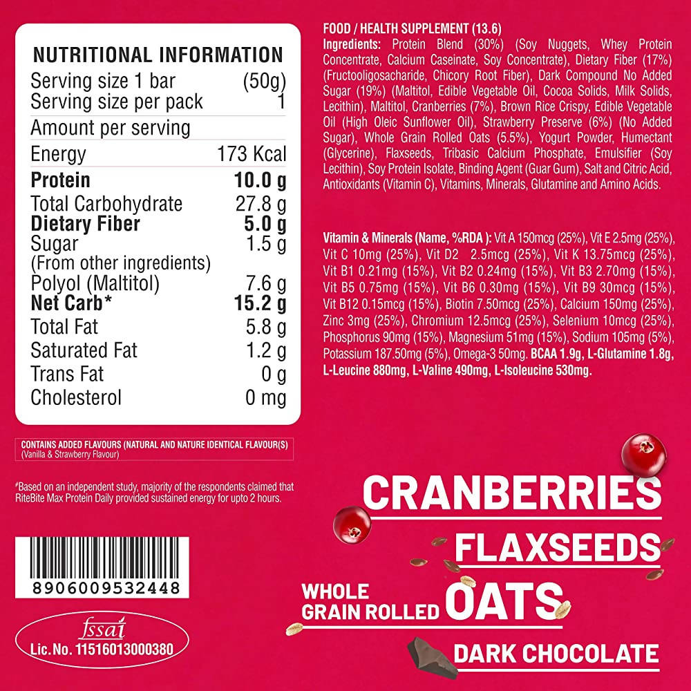 RiteBite Max Protein Daily Choco Berry Bar - Distacart