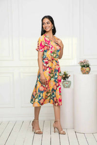 Thumbnail for Myshka Women Multi - Abstract Rayon A-Line V-Neck Dress - Distacart