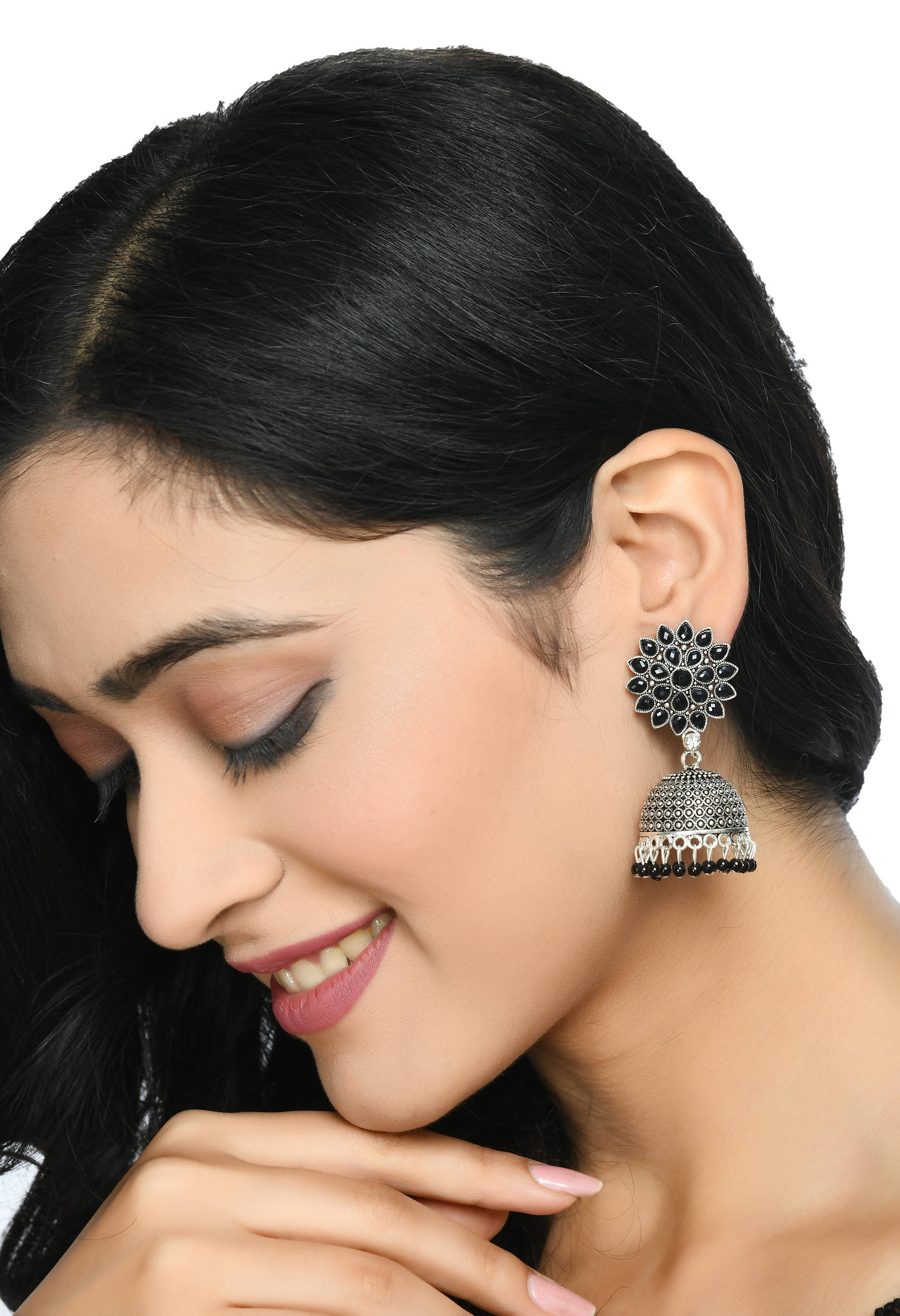 Mominos Fashion Johar Kamal Beautiful Kundan Work Jhumka With Black Beads - Distacart