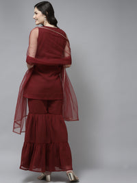 Thumbnail for Women's Maroon Embroidered Kurta With Sharara With Dupatta - Bhama - Distacart