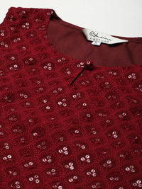 Thumbnail for Women's Maroon Embroidered Kurta With Sharara With Dupatta - Bhama - Distacart