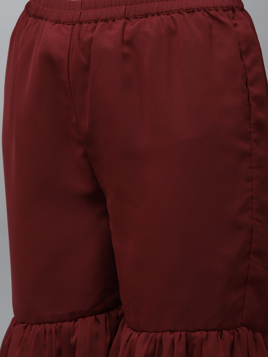 Women's Maroon Embroidered Kurta With Sharara With Dupatta - Bhama - Distacart