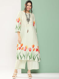 Thumbnail for Women's Blue Tulip Print Kurta With Palazzos - Bhama - Distacart