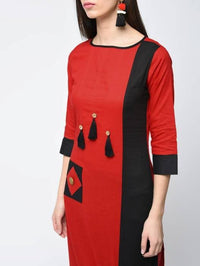 Thumbnail for Aniyah Cotton Red Color Stylish Block Straight Kurta (AN-107K)