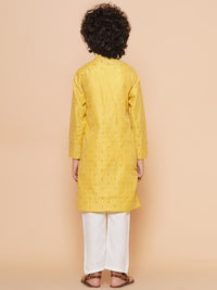 Thumbnail for Boys Yellow Self Design Booti Kurta with Pyjamas for Kids - Bhama - Distacart