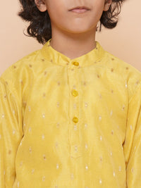 Thumbnail for Boys Yellow Self Design Booti Kurta with Pyjamas for Kids - Bhama - Distacart