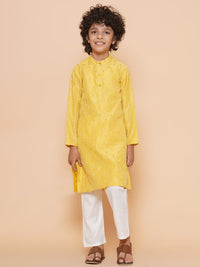 Thumbnail for Boys Yellow Self Design Booti Kurta with Pyjamas for Kids - Bhama - Distacart