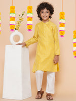 Thumbnail for Boys Yellow Self Design Booti Kurta with Pyjamas for Kids - Bhama - Distacart