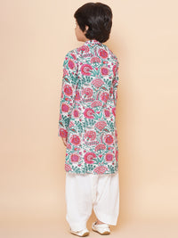 Thumbnail for Boys Off White & Pink Printed Kurta with Salwar for Kids - Bhama - Distacart