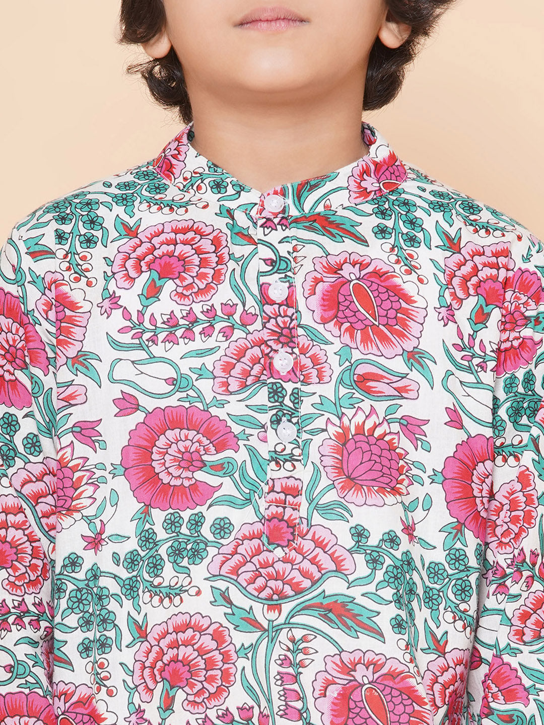 Boys Off White & Pink Printed Kurta with Salwar for Kids - Bhama - Distacart