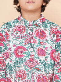 Thumbnail for Boys Off White & Pink Printed Kurta with Salwar for Kids - Bhama - Distacart
