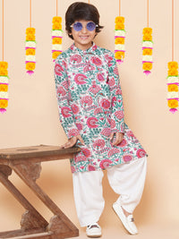 Thumbnail for Boys Off White & Pink Printed Kurta with Salwar for Kids - Bhama - Distacart
