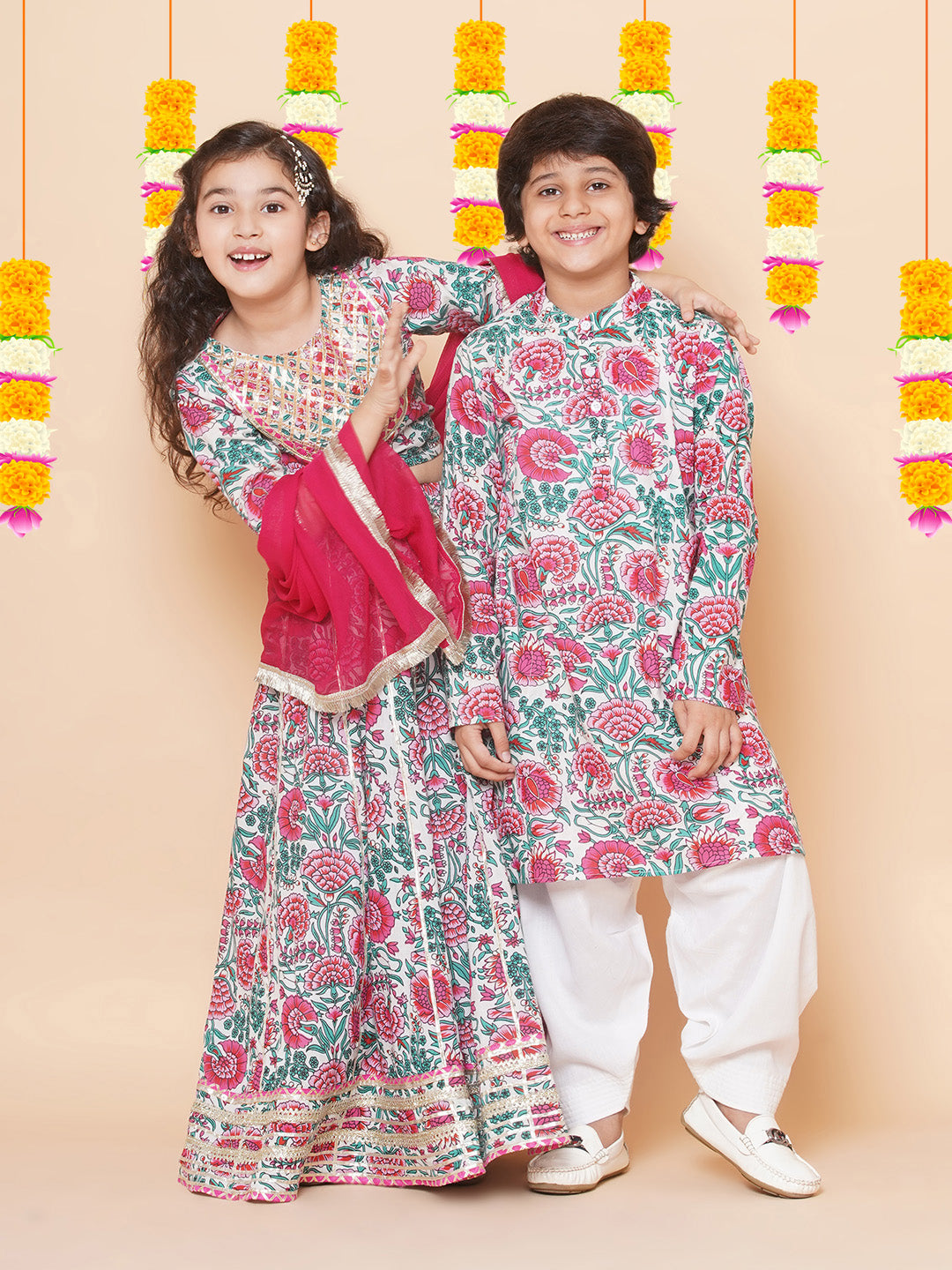 Boys Off White & Pink Printed Kurta with Salwar for Kids - Bhama - Distacart
