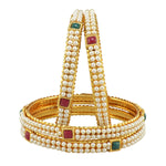 Thumbnail for Gold-Plated Alloy Pearl Studded Multi Bangle Set - The Pari - Distacart
