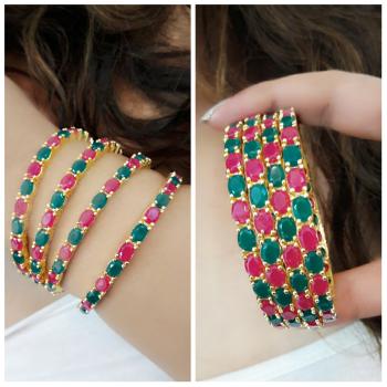 Gold-Plated Alloy American Diamond Combo Of Multi& Silver Bangles - The Pari - Distacart