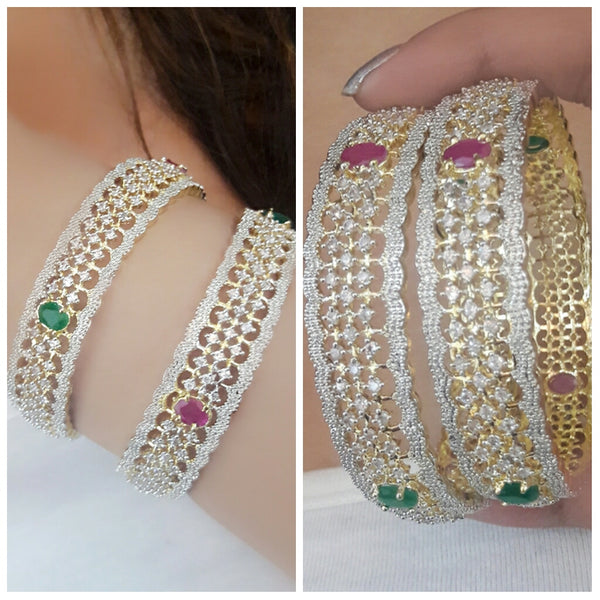 Gold-Plated Alloy American Diamond Broad Multi Bangle Set - The Pari - Distacart