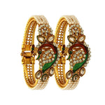 Thumbnail for Gold-Plated Alloy Pearl Studded Peacock Enamel Bangle - The Pari - Distacart