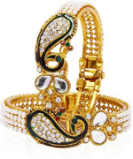 Thumbnail for Gold-Plated Alloy Pearl Studded Peacock Enamel Bangle - The Pari - Distacart